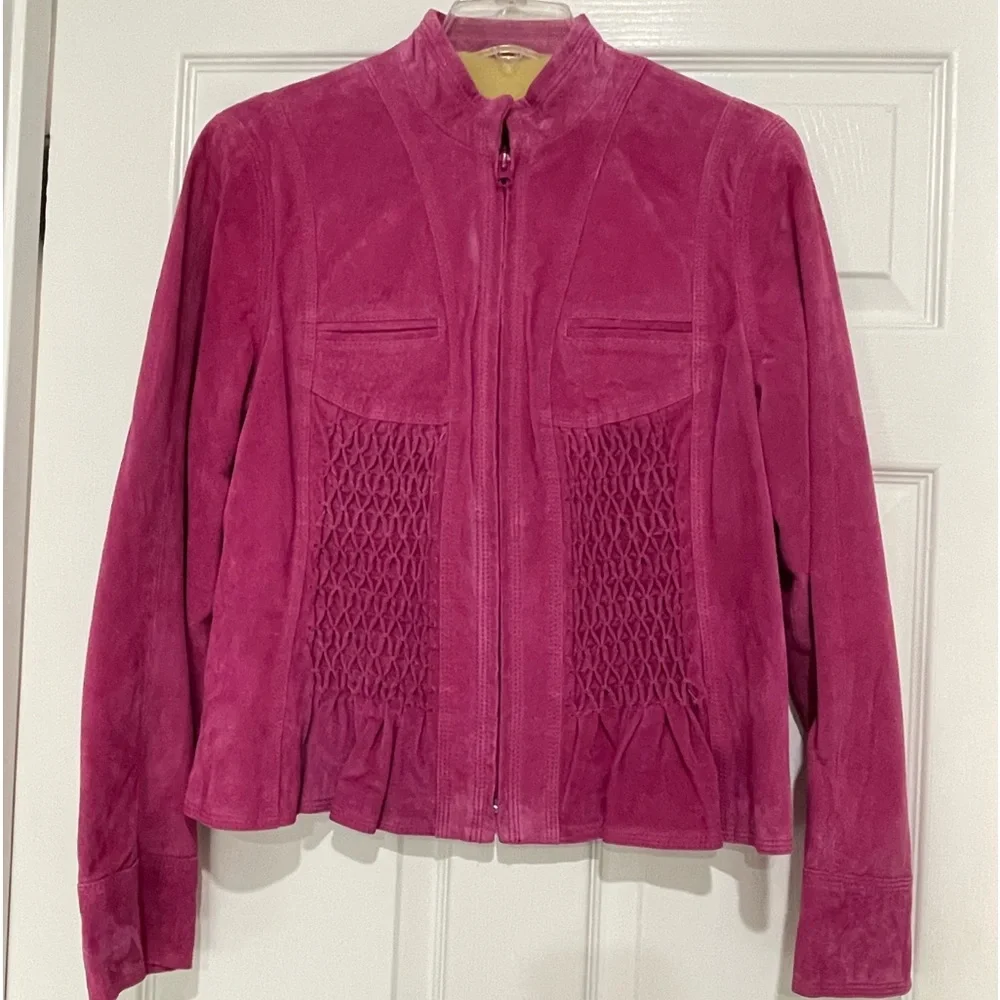Genuine Pink Suede Leather Dress Coat (lightly lined) - Picture 1 of 7